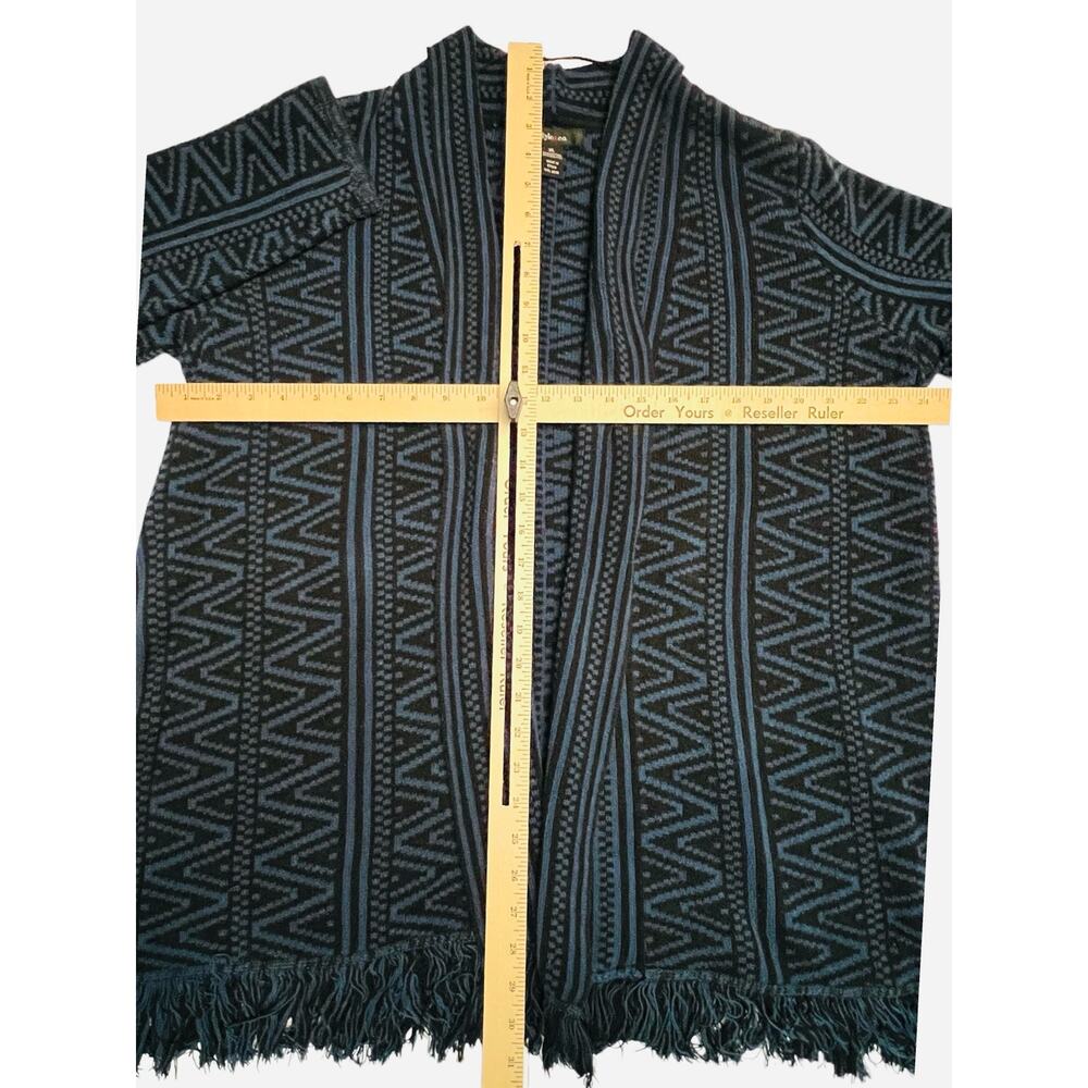 Style‎ & Co Open Front Cardigan XL – Navy Blue Aztec Pattern Knit Fringe Sweater - Picture 6 of 8
